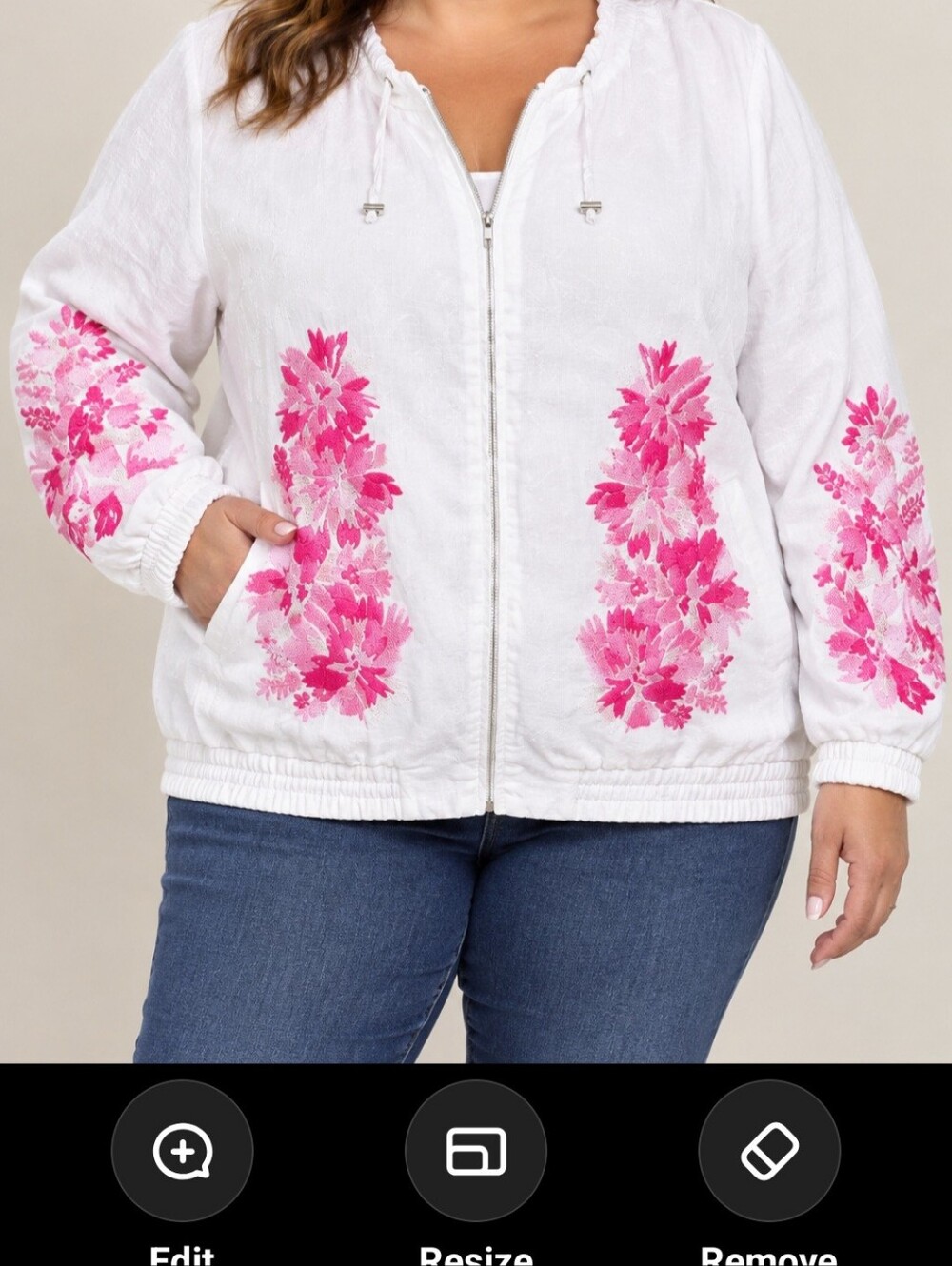 I-N-C International Concepts 3X White Linen Pink Floral Embroidered Full Zip Jac